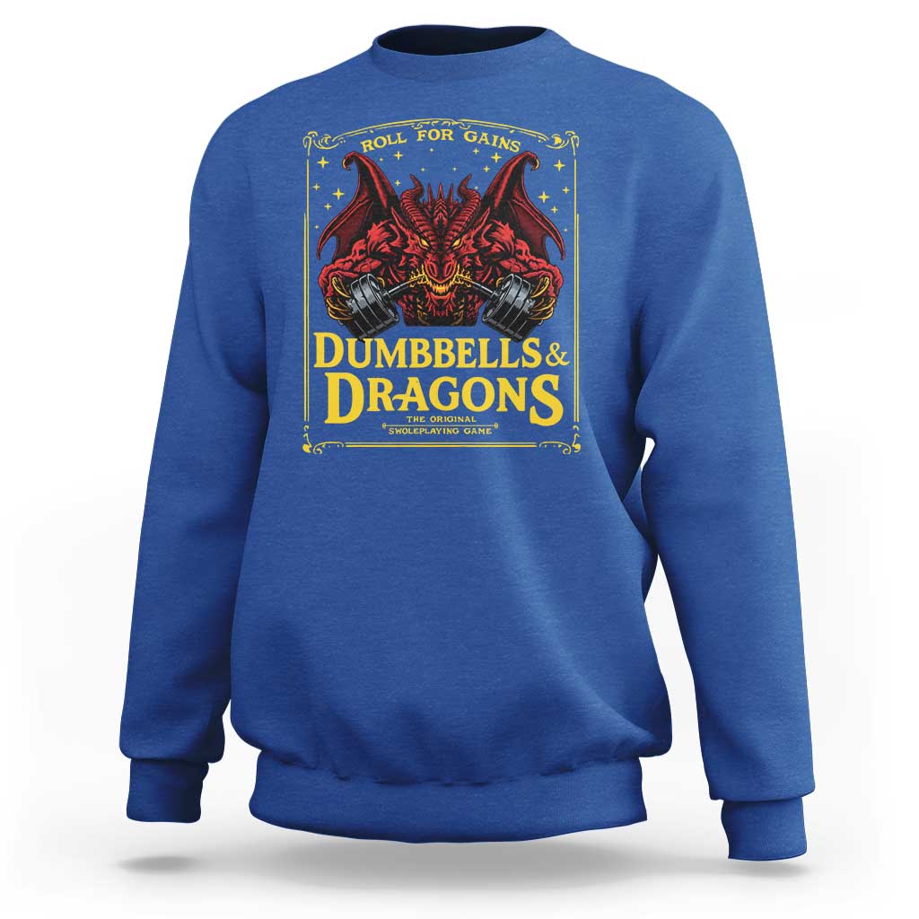 Funny RPG Weightlifting Workout Gym Sweatshirt Dumbbells And Dragons The Original Swoleplaying Game - Wonder Print Shop