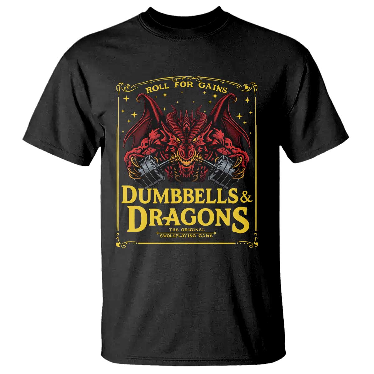 Funny RPG Weightlifting Workout Gym T Shirt Dumbbells And Dragons The Original Swoleplaying Game - Wonder Print Shop