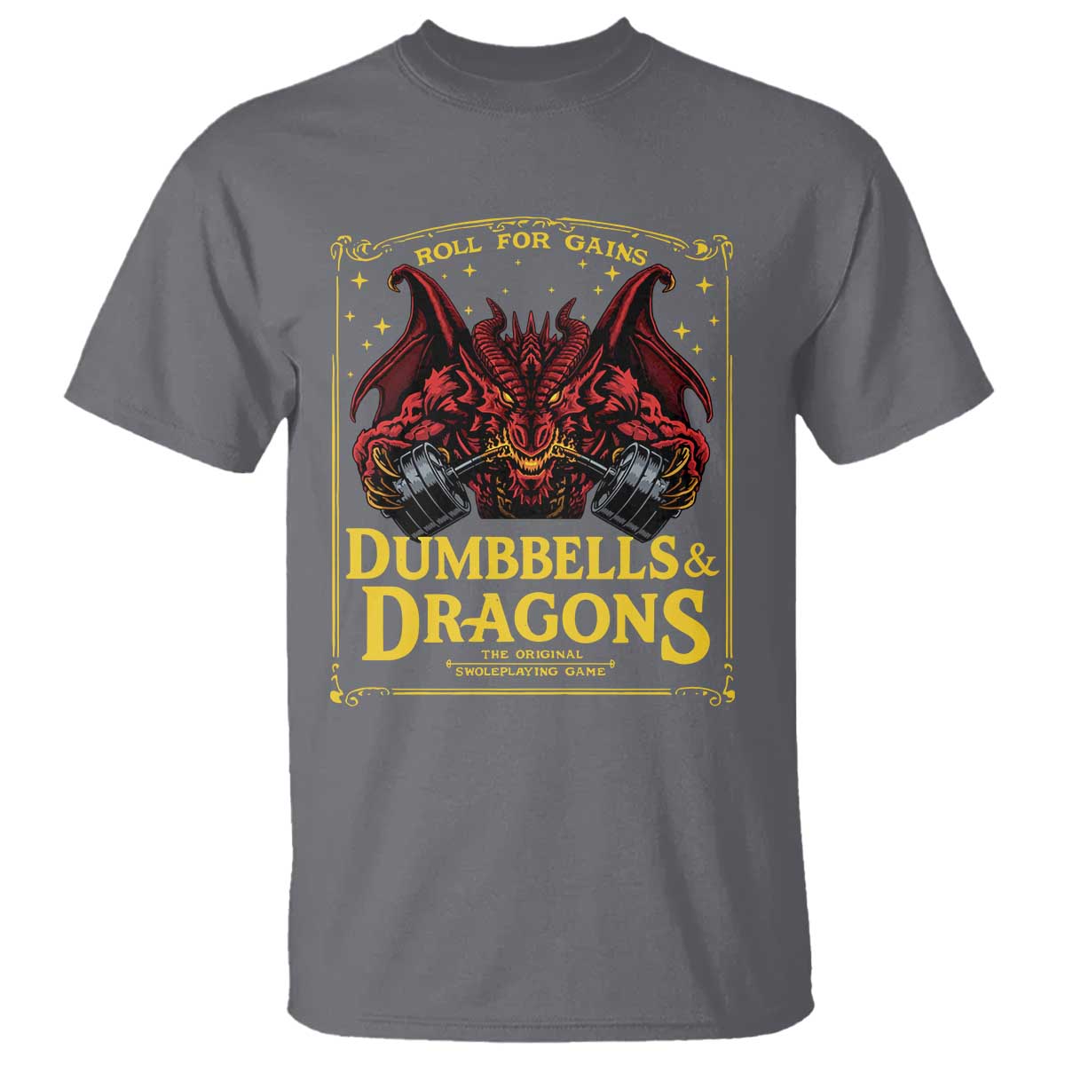 Funny RPG Weightlifting Workout Gym T Shirt Dumbbells And Dragons The Original Swoleplaying Game - Wonder Print Shop