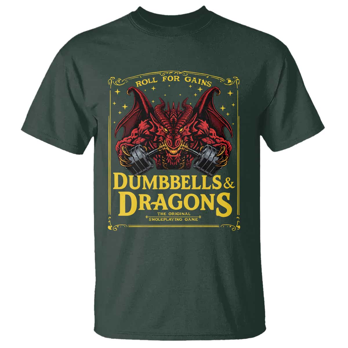 Funny RPG Weightlifting Workout Gym T Shirt Dumbbells And Dragons The Original Swoleplaying Game - Wonder Print Shop