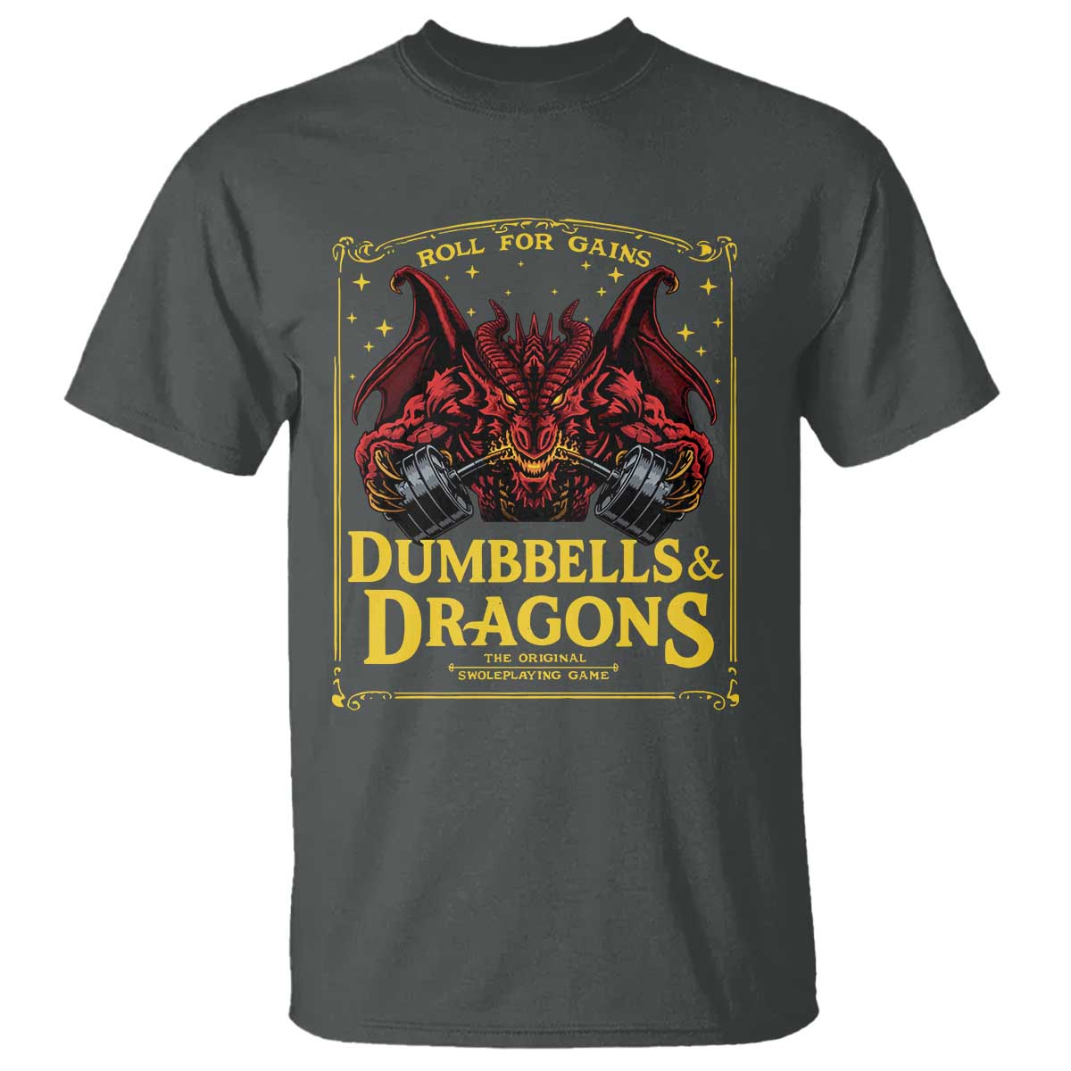 Funny RPG Weightlifting Workout Gym T Shirt Dumbbells And Dragons The Original Swoleplaying Game - Wonder Print Shop