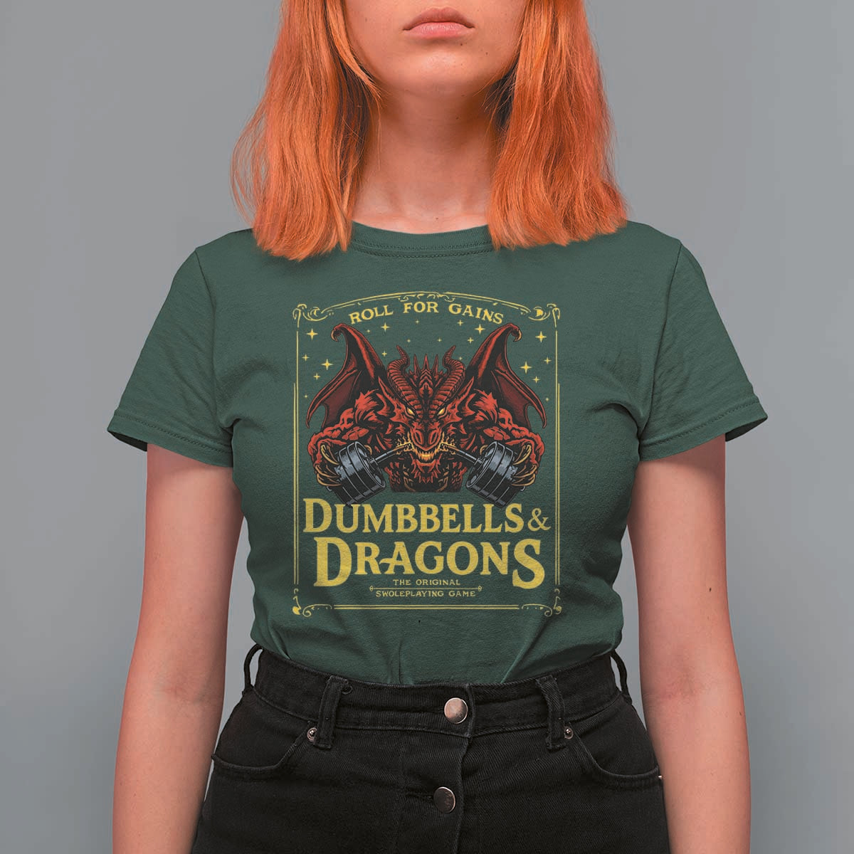 Funny RPG Weightlifting Workout Gym T Shirt For Women Dumbbells And Dragons The Original Swoleplaying Game - Wonder Print Shop