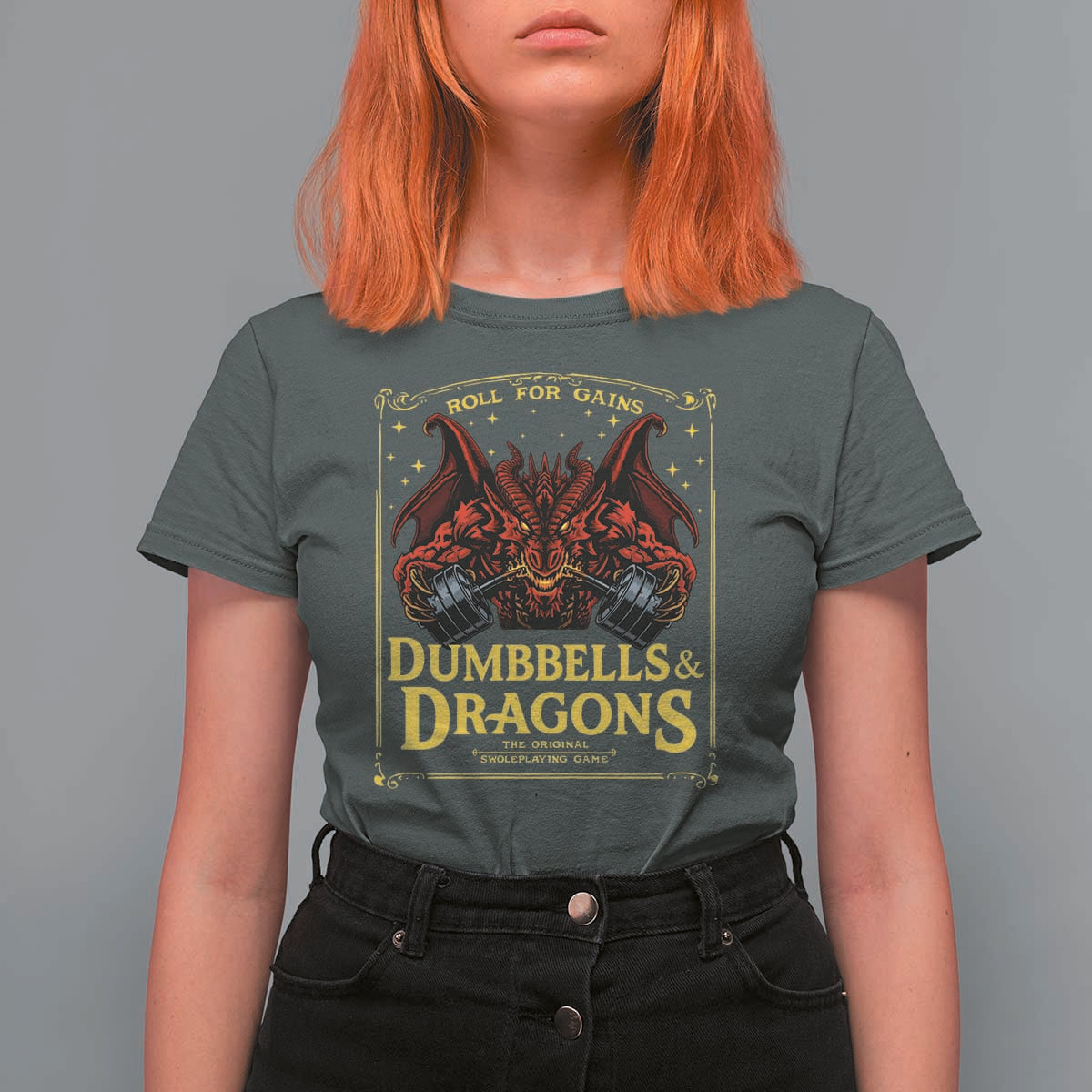 Funny RPG Weightlifting Workout Gym T Shirt For Women Dumbbells And Dragons The Original Swoleplaying Game - Wonder Print Shop