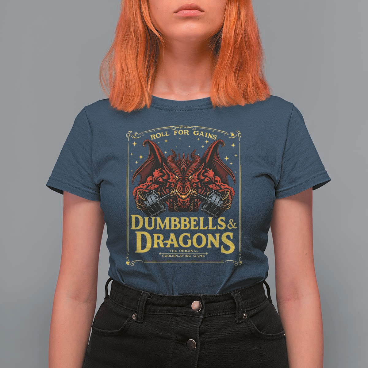 Funny RPG Weightlifting Workout Gym T Shirt For Women Dumbbells And Dragons The Original Swoleplaying Game - Wonder Print Shop