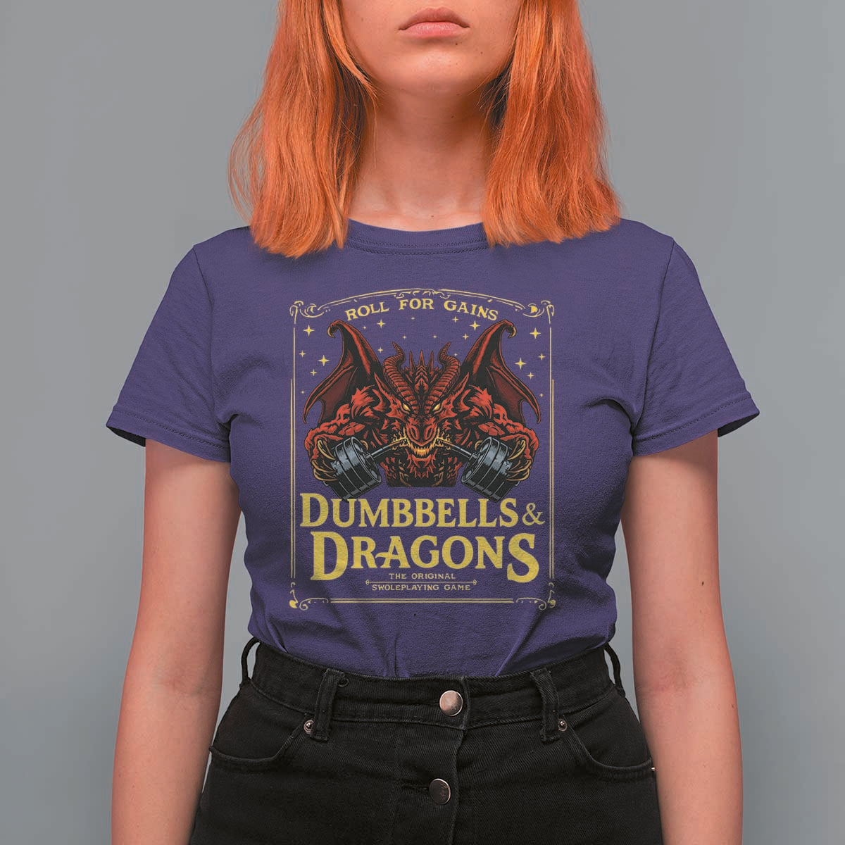 Funny RPG Weightlifting Workout Gym T Shirt For Women Dumbbells And Dragons The Original Swoleplaying Game - Wonder Print Shop