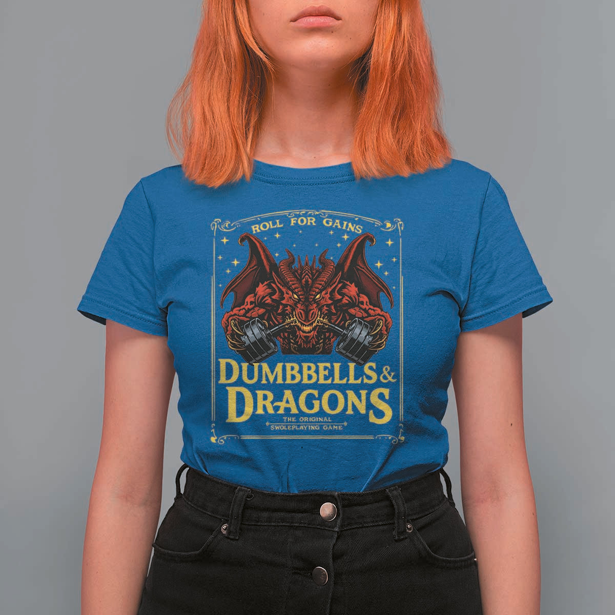 Funny RPG Weightlifting Workout Gym T Shirt For Women Dumbbells And Dragons The Original Swoleplaying Game - Wonder Print Shop