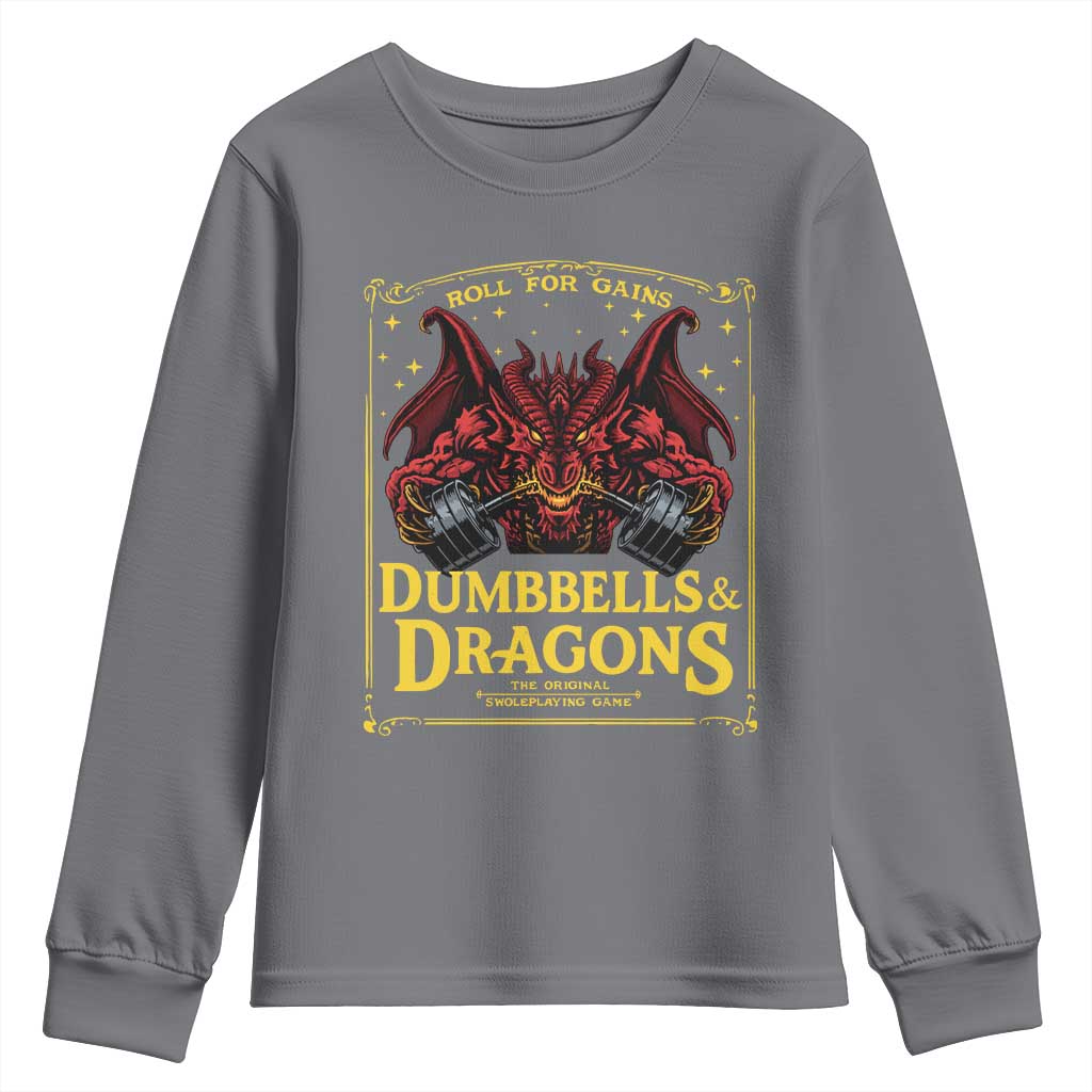 Funny RPG Weightlifting Workout Gym Youth Sweatshirt Dumbbells And Dragons The Original Swoleplaying Game - Wonder Print Shop