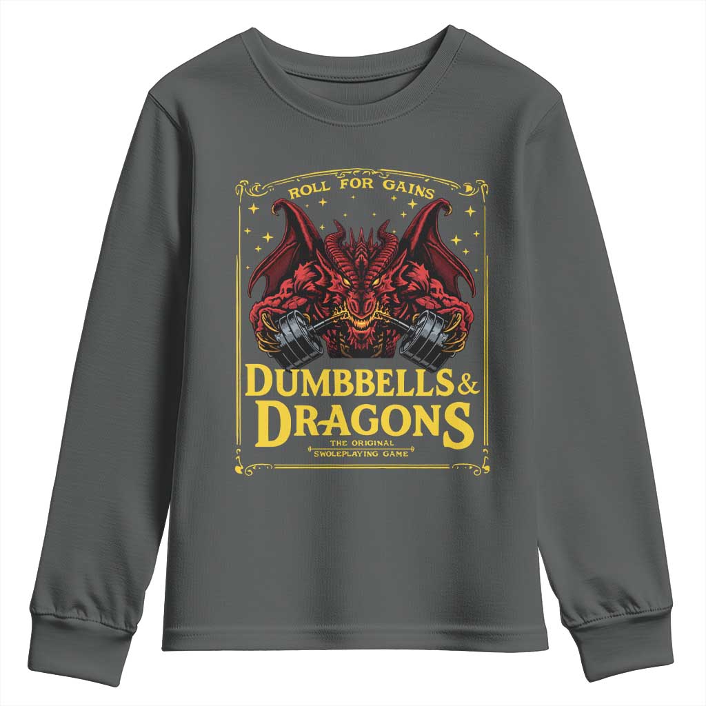 Funny RPG Weightlifting Workout Gym Youth Sweatshirt Dumbbells And Dragons The Original Swoleplaying Game - Wonder Print Shop