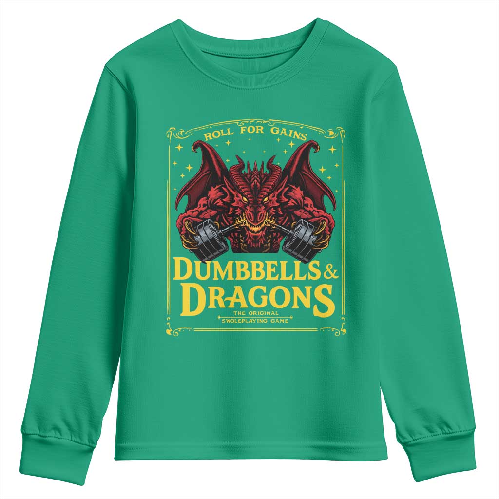 Funny RPG Weightlifting Workout Gym Youth Sweatshirt Dumbbells And Dragons The Original Swoleplaying Game - Wonder Print Shop