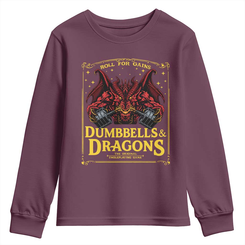 Funny RPG Weightlifting Workout Gym Youth Sweatshirt Dumbbells And Dragons The Original Swoleplaying Game - Wonder Print Shop