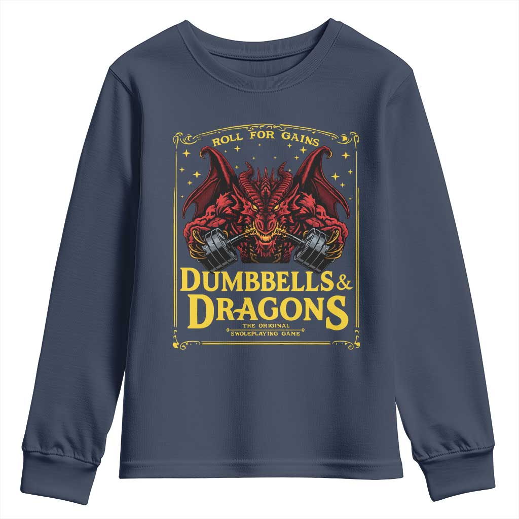 Funny RPG Weightlifting Workout Gym Youth Sweatshirt Dumbbells And Dragons The Original Swoleplaying Game - Wonder Print Shop