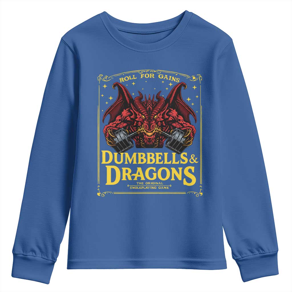 Funny RPG Weightlifting Workout Gym Youth Sweatshirt Dumbbells And Dragons The Original Swoleplaying Game - Wonder Print Shop