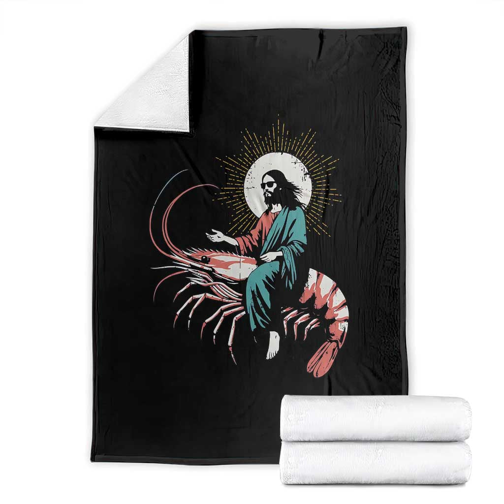 Funny Christian Prawn Throw Blanket Retro Jesus Riding A Shrimp Meme - Wonder Print Shop