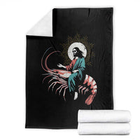 Funny Christian Prawn Throw Blanket Retro Jesus Riding A Shrimp Meme - Wonder Print Shop