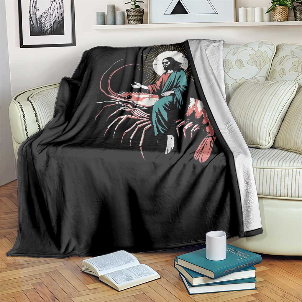 Funny Christian Prawn Throw Blanket Retro Jesus Riding A Shrimp Meme - Wonder Print Shop