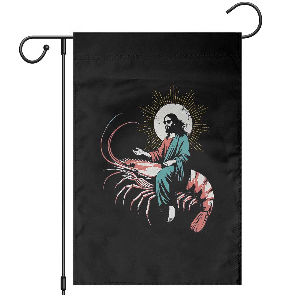 Funny Christian Prawn Garden Flag Retro Jesus Riding A Shrimp Meme - Wonder Print Shop