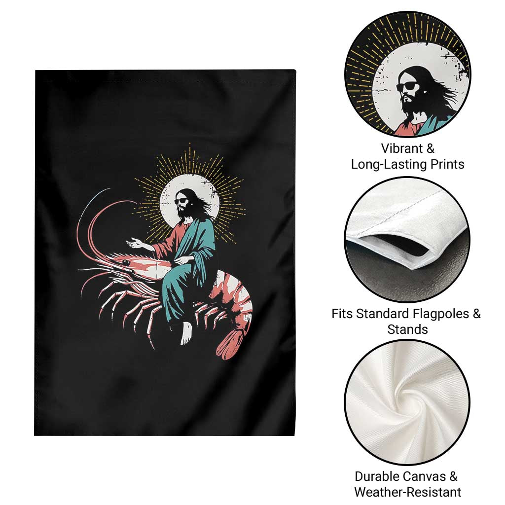 Funny Christian Prawn Garden Flag Retro Jesus Riding A Shrimp Meme - Wonder Print Shop