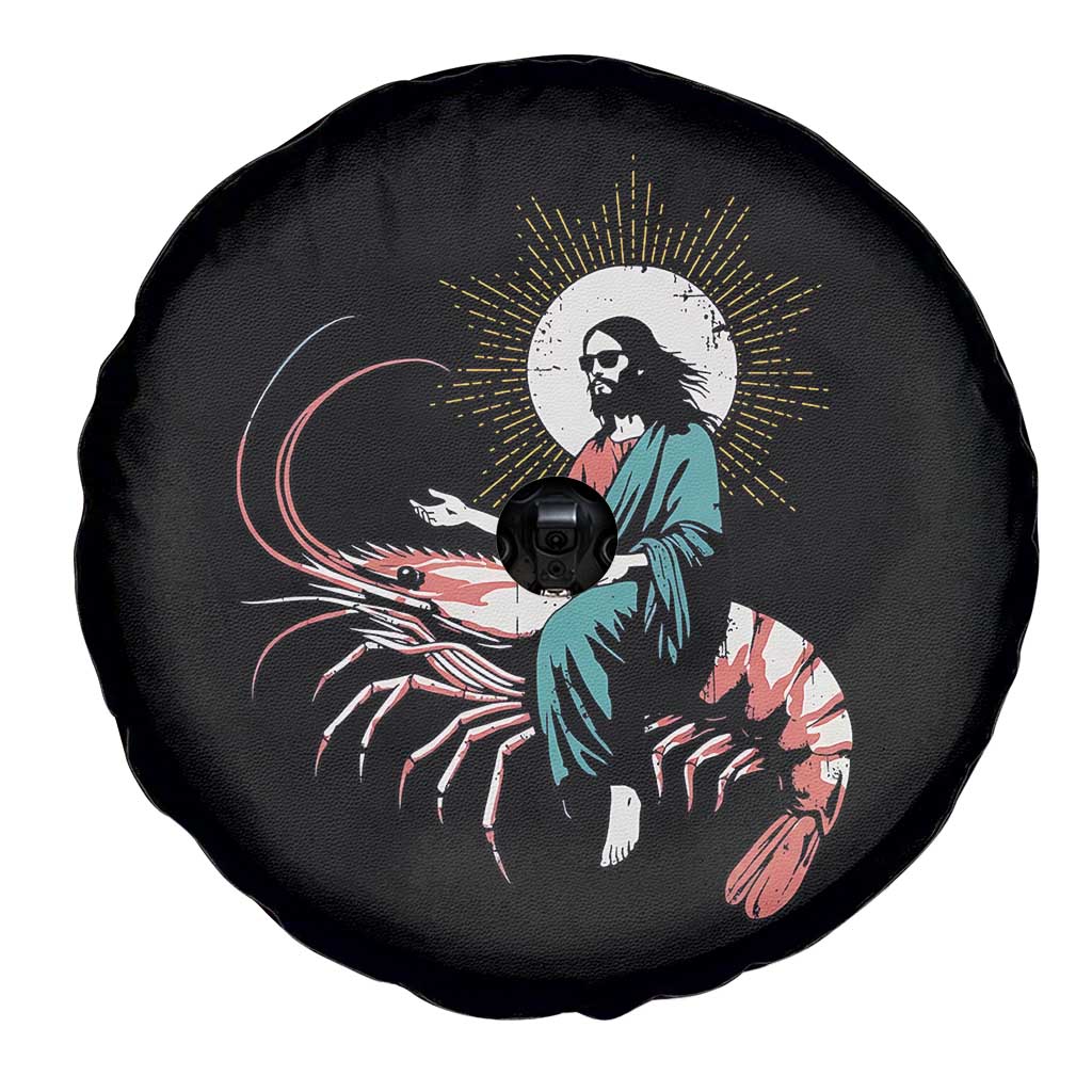 Funny Christian Prawn Spare Tire Cover Retro Jesus Riding A Shrimp Meme - Wonder Print Shop