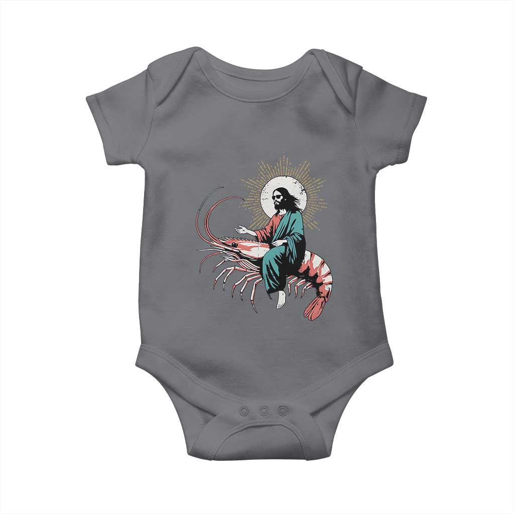 Funny Christian Prawn Baby Onesie Retro Jesus Riding A Shrimp Meme - Wonder Print Shop