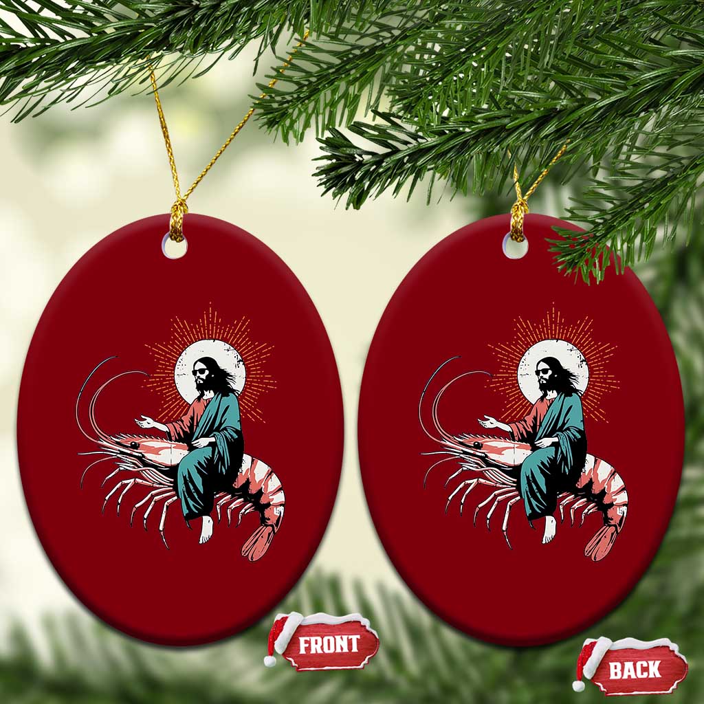 Funny Christian Prawn Ceramic Ornament Retro Jesus Riding A Shrimp Meme - Wonder Print Shop