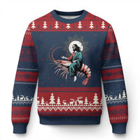 Funny Christian Prawn Ugly Christmas Sweater Retro Jesus Riding A Shrimp Meme - Wonder Print Shop