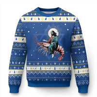 Funny Christian Prawn Hanukkah Ugly Sweater Retro Jesus Riding A Shrimp Meme - Wonder Print Shop