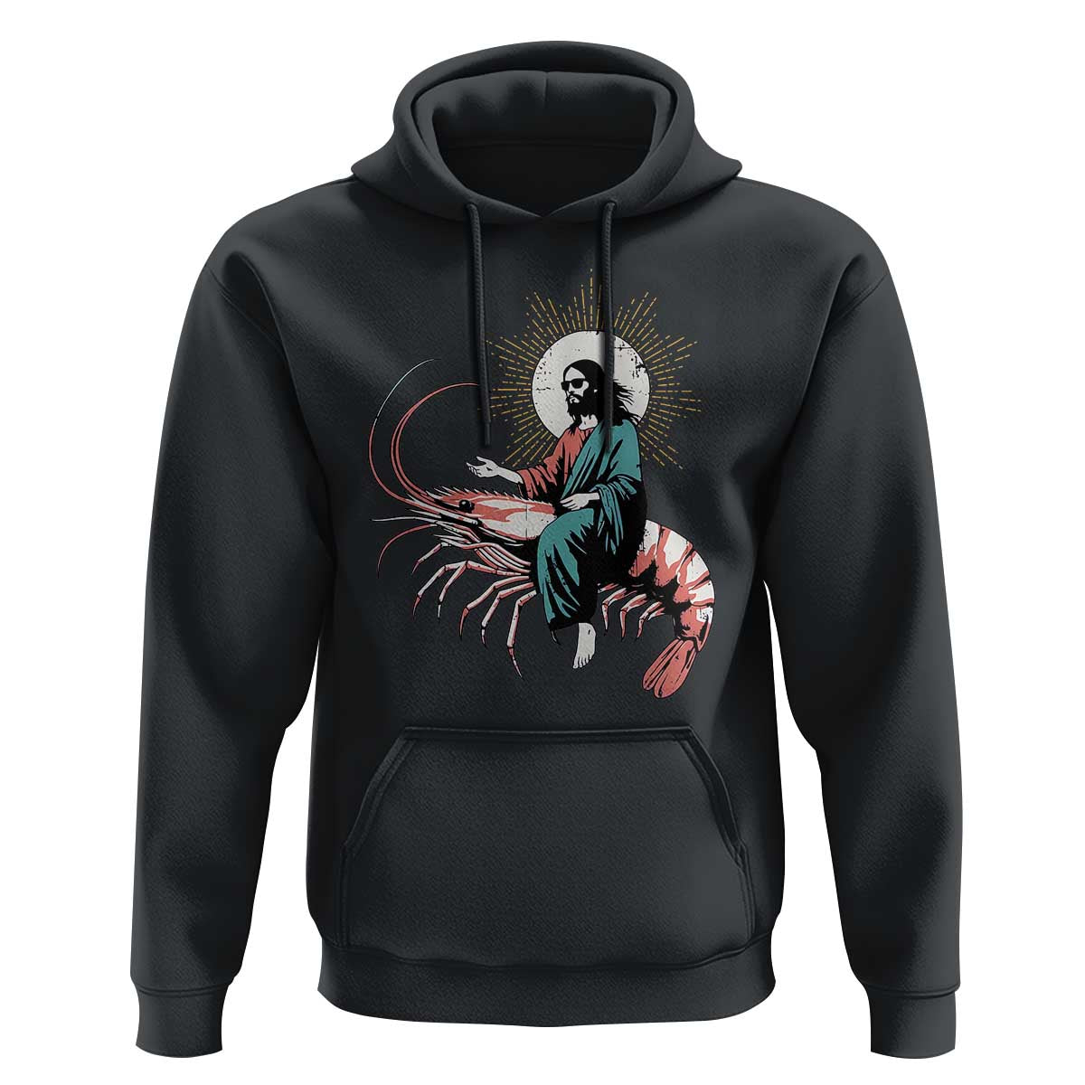 Funny Christian Prawn Hoodie Retro Jesus Riding A Shrimp Meme - Wonder Print Shop