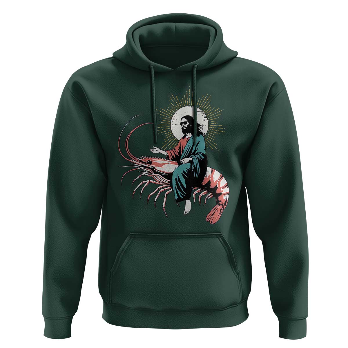 Funny Christian Prawn Hoodie Retro Jesus Riding A Shrimp Meme - Wonder Print Shop
