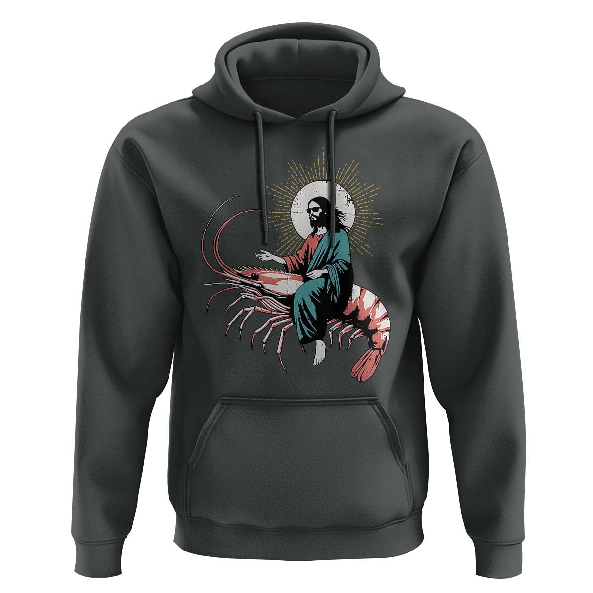 Funny Christian Prawn Hoodie Retro Jesus Riding A Shrimp Meme - Wonder Print Shop
