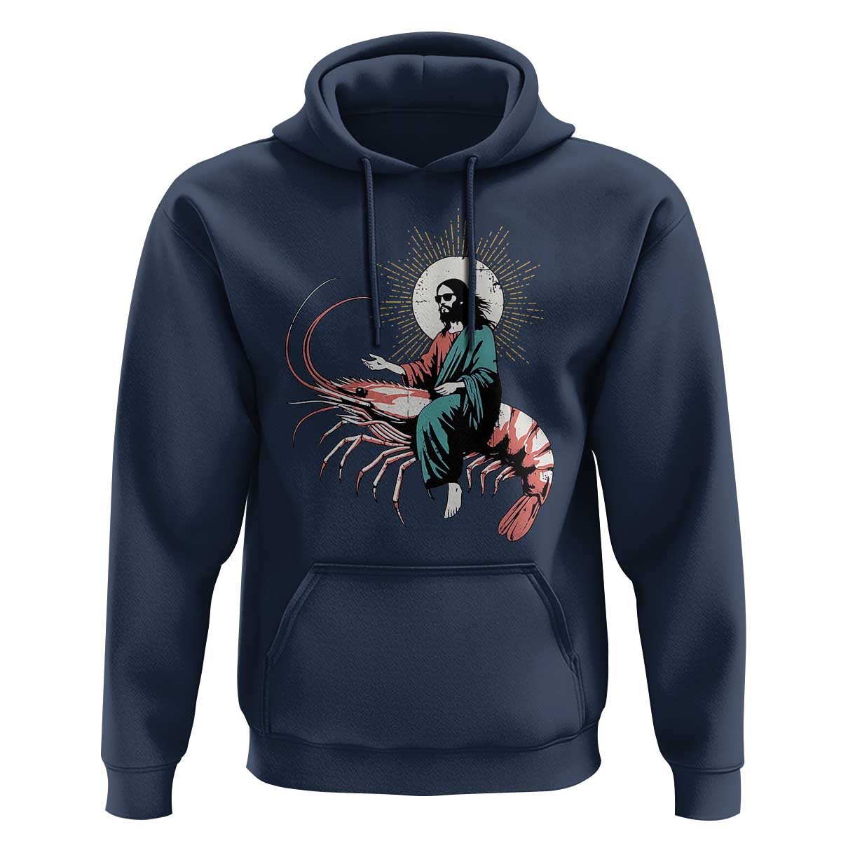 Funny Christian Prawn Hoodie Retro Jesus Riding A Shrimp Meme - Wonder Print Shop