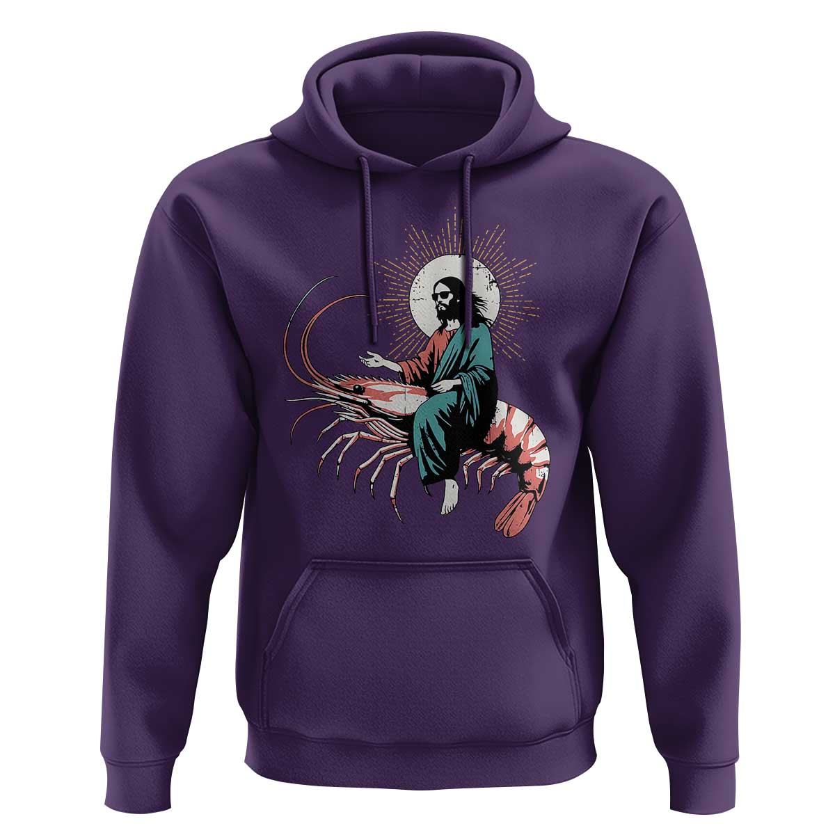 Funny Christian Prawn Hoodie Retro Jesus Riding A Shrimp Meme - Wonder Print Shop