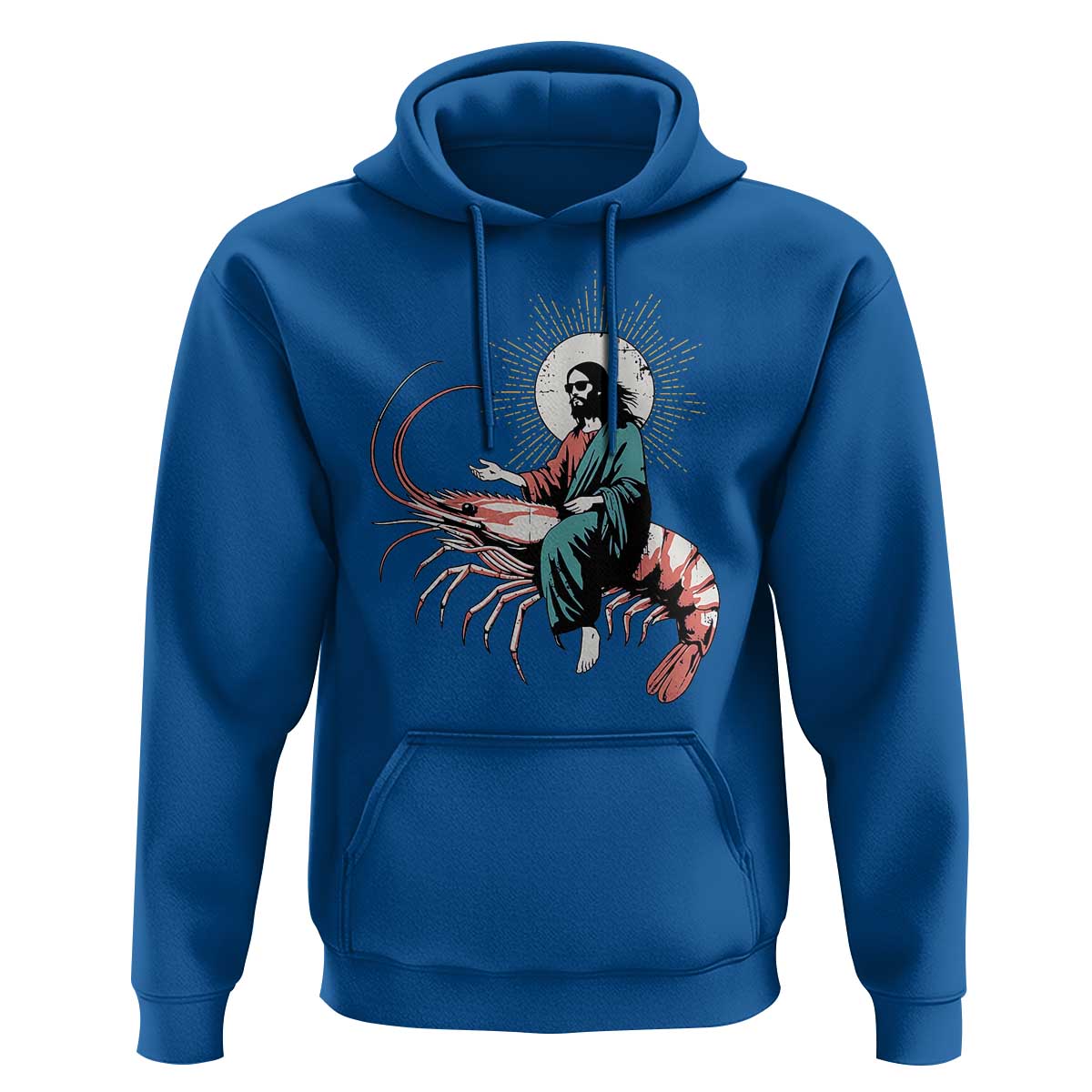 Funny Christian Prawn Hoodie Retro Jesus Riding A Shrimp Meme - Wonder Print Shop