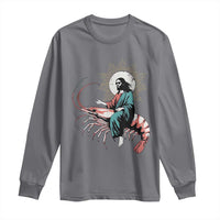 Funny Christian Prawn Long Sleeve Shirt Retro Jesus Riding A Shrimp Meme - Wonder Print Shop