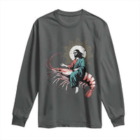 Funny Christian Prawn Long Sleeve Shirt Retro Jesus Riding A Shrimp Meme - Wonder Print Shop