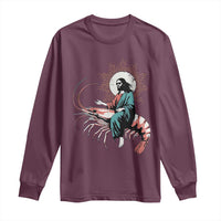Funny Christian Prawn Long Sleeve Shirt Retro Jesus Riding A Shrimp Meme - Wonder Print Shop