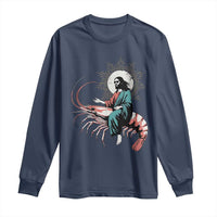 Funny Christian Prawn Long Sleeve Shirt Retro Jesus Riding A Shrimp Meme - Wonder Print Shop