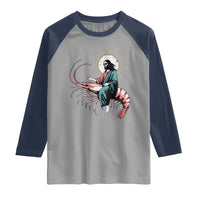 Funny Christian Prawn Raglan Shirt Retro Jesus Riding A Shrimp Meme - Wonder Print Shop