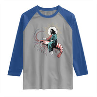 Funny Christian Prawn Raglan Shirt Retro Jesus Riding A Shrimp Meme - Wonder Print Shop