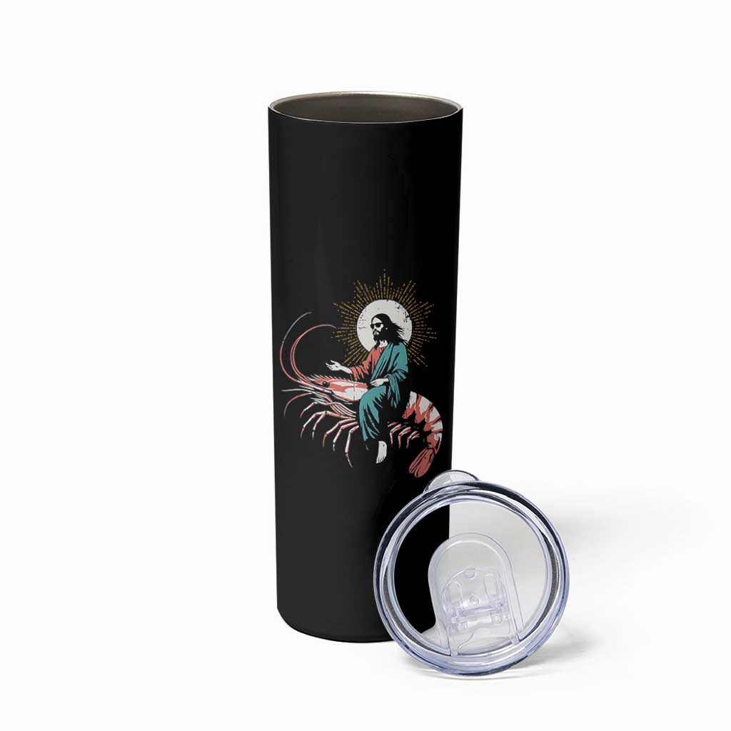 Funny Christian Prawn Skinny Tumbler Retro Jesus Riding A Shrimp Meme - Wonder Print Shop