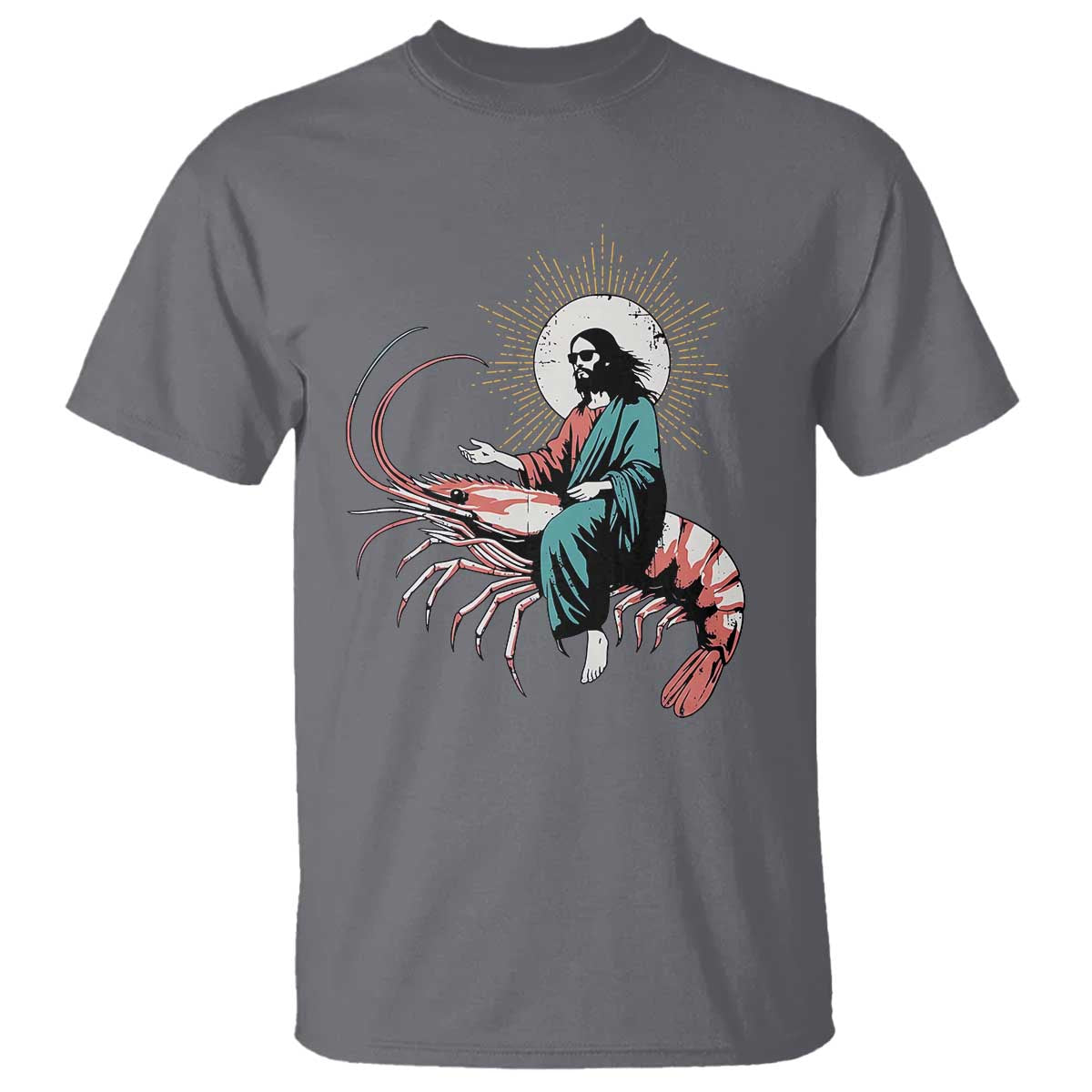 Funny Christian Prawn T Shirt Retro Jesus Riding A Shrimp Meme - Wonder Print Shop