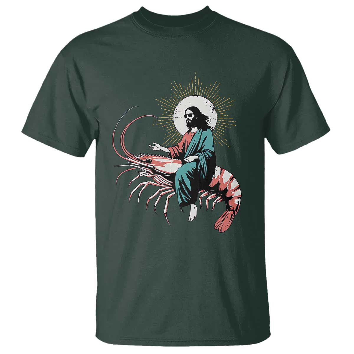 Funny Christian Prawn T Shirt Retro Jesus Riding A Shrimp Meme - Wonder Print Shop
