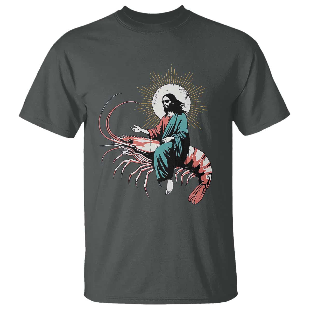 Funny Christian Prawn T Shirt Retro Jesus Riding A Shrimp Meme - Wonder Print Shop