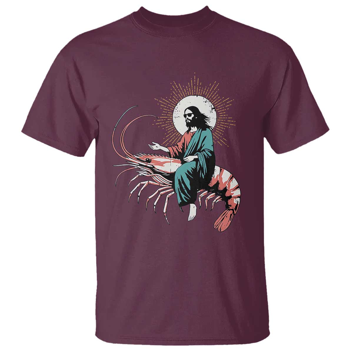 Funny Christian Prawn T Shirt Retro Jesus Riding A Shrimp Meme - Wonder Print Shop