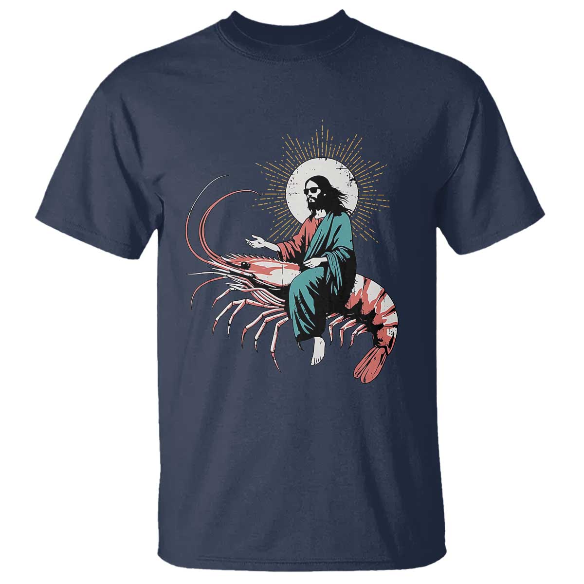 Funny Christian Prawn T Shirt Retro Jesus Riding A Shrimp Meme - Wonder Print Shop