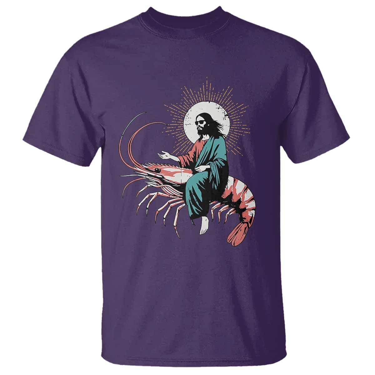 Funny Christian Prawn T Shirt Retro Jesus Riding A Shrimp Meme - Wonder Print Shop