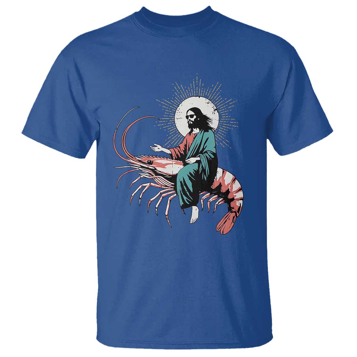 Funny Christian Prawn T Shirt Retro Jesus Riding A Shrimp Meme - Wonder Print Shop