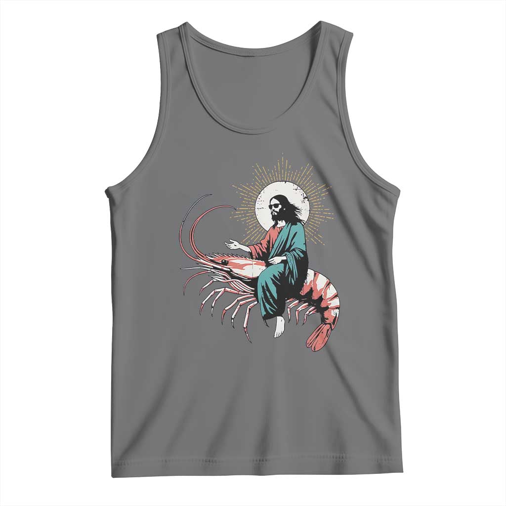 Funny Christian Prawn Tank Top Retro Jesus Riding A Shrimp Meme - Wonder Print Shop