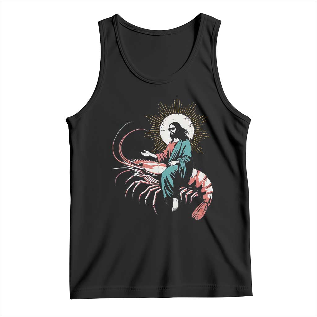 Funny Christian Prawn Tank Top Retro Jesus Riding A Shrimp Meme - Wonder Print Shop
