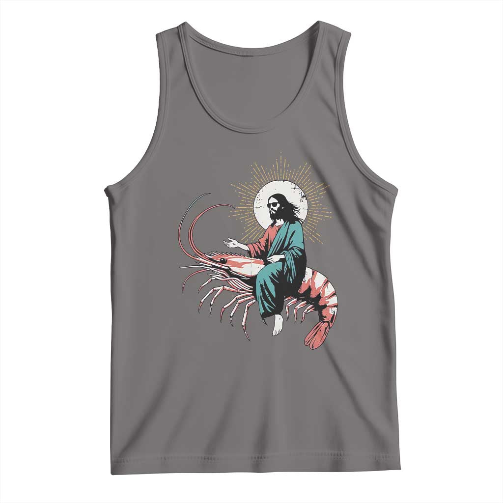 Funny Christian Prawn Tank Top Retro Jesus Riding A Shrimp Meme - Wonder Print Shop