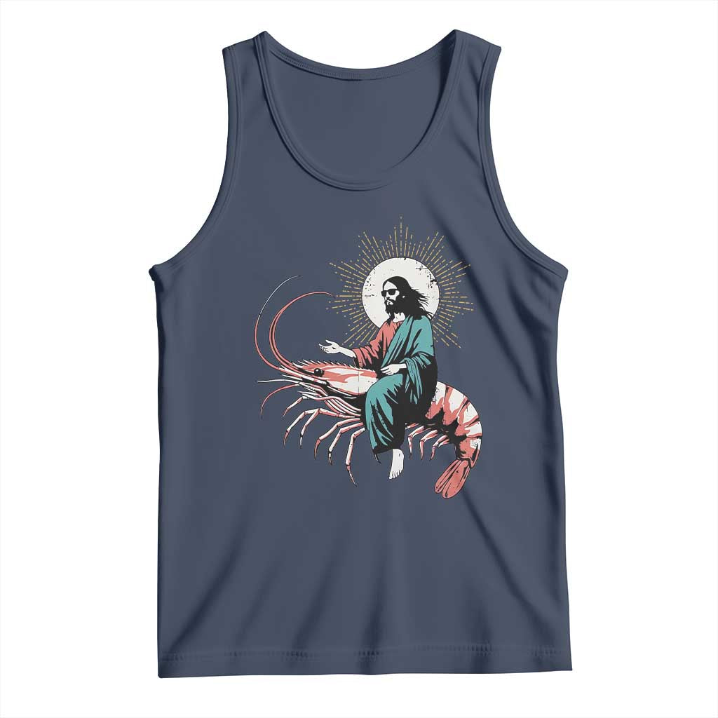 Funny Christian Prawn Tank Top Retro Jesus Riding A Shrimp Meme - Wonder Print Shop